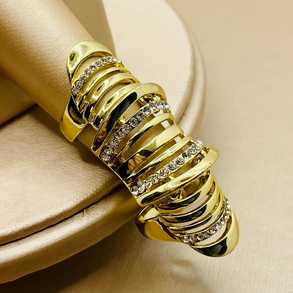 NWOT Fashion Yellow Gold Plated CZ Knuckle Finger Ring - Picture 1 of 12